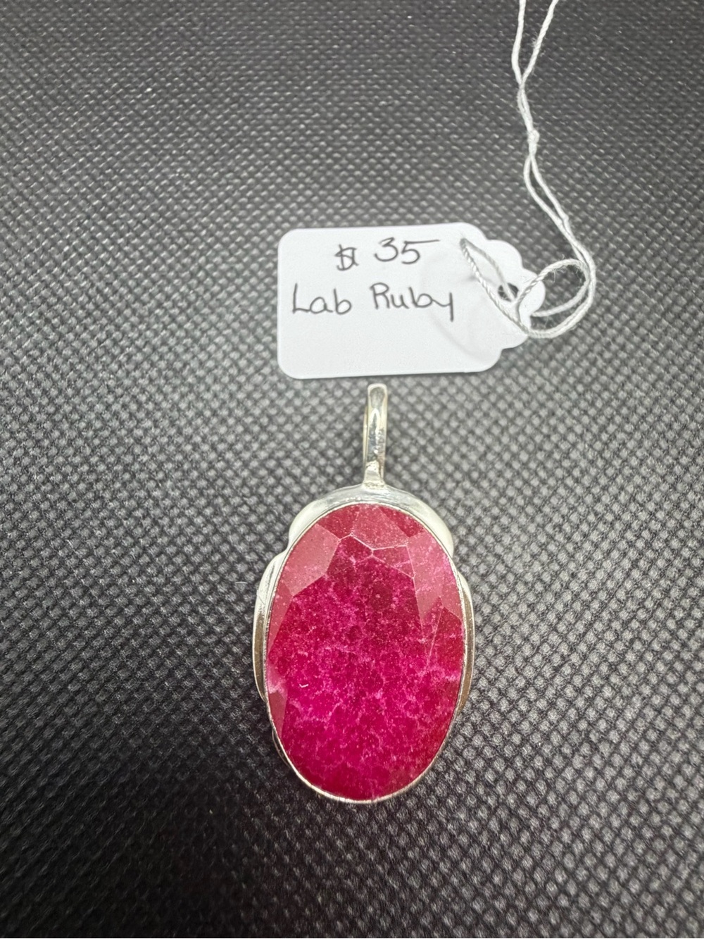 Lab Ruby Pink Oval Pendant in 925 Silver Setting 1.6”